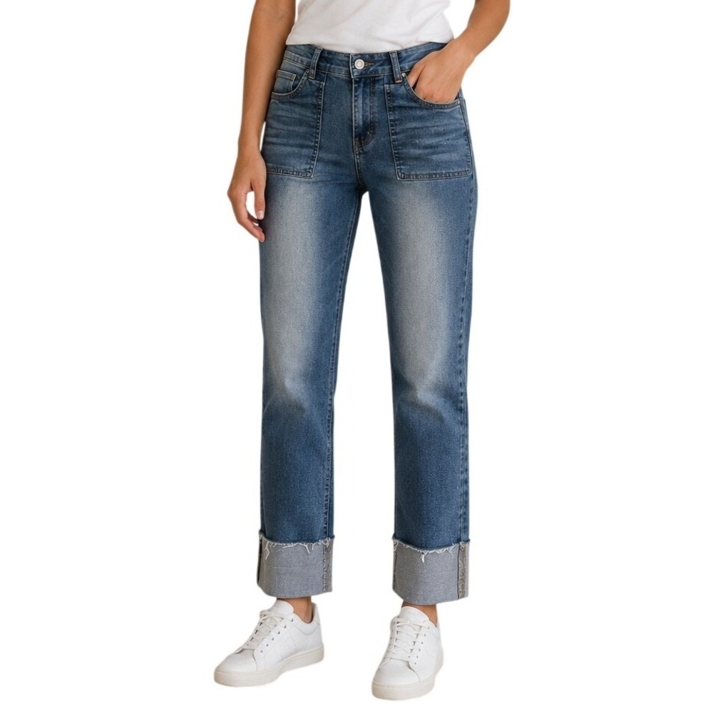Celebrity Ace Medium Wash 90s Straight Leg Jeans With Raw Cuffs Women's 3/26